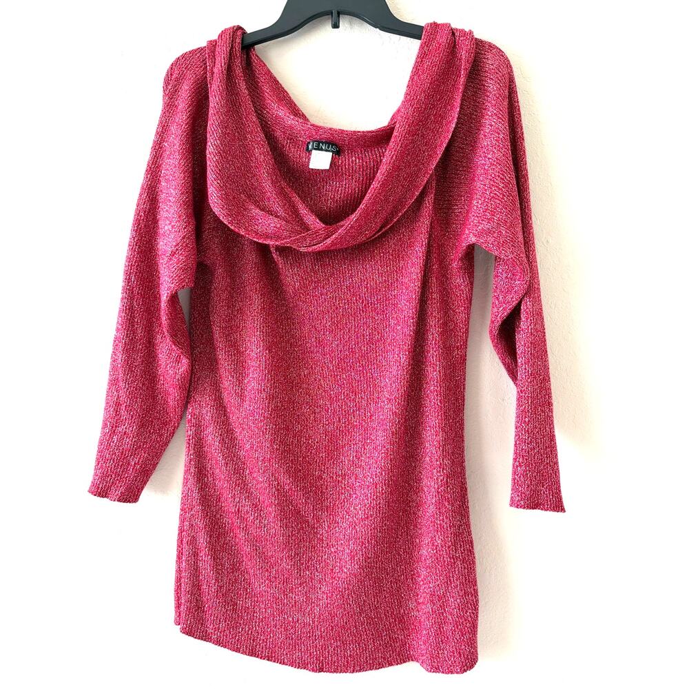 VENUS Red Silver Shimmer Knit Sweater Top Cowl Neck Women's Plus Size 2X Stretch